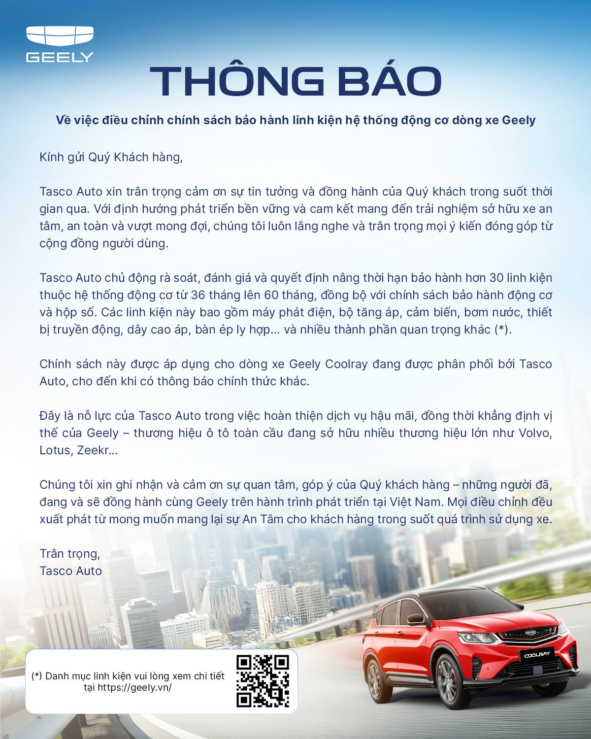 Chính sách bảo hành Geely Phạm Văn Đồng